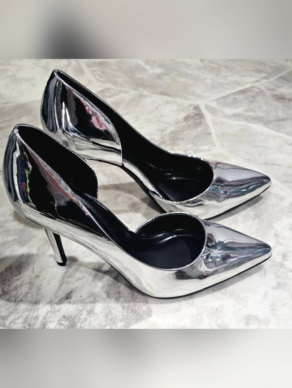 3 Inch Silver Chrome Pointed-Toe Stiletto Pumps - Women's
